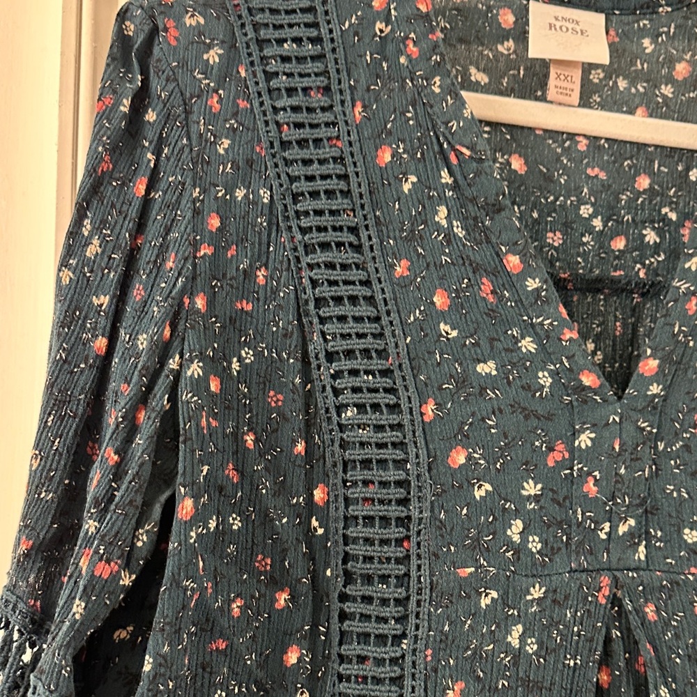 Knox Rose Dark Green Floral Long Sleeve Dress - Picture 4 of 6